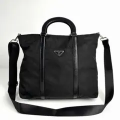 美品 PRADA プラダ 2way ハンドバッグ ショルダーナイロン レザー