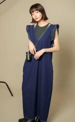 デニムノースリーブロングワンピース