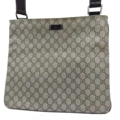 【美品】グッチ ショルダーバッグ レザー×PVC GG柄 ブラウン