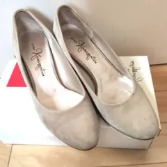 ☆銀座かねまつ☆ベージュ スエード ラウンドトゥ ハイヒールパンプス 23cm