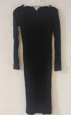 H&M リブニット ロングワンピース 黒 S 長袖 タイト 秋冬