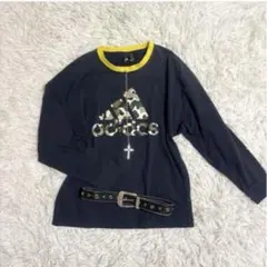 00s y2k adidas カモフラ　迷彩ロゴ　短丈　ロンT マクブリング