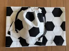 白黒サッカーボール柄★給食セット★巾着＆ランチョンマット40×60★新学期準備