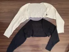 アイボリー ブラック リブ編み クロップドカーディガン　まとめ売り