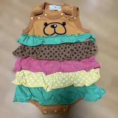 くまさん　バーガー　カラフルフリルロンパース 80cm