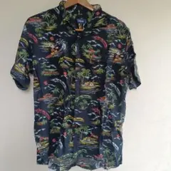 Disney アロハシャツ 半袖 Lサイズ 紺　 総柄