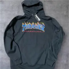新品 THRASHER フレイムロゴ パーカー 黒 スラッシャー フーディー