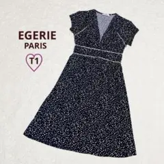 EGERIE エジェリ☆ストレッチワンピース　フランス製　シャーリング　ネイビーのサムネイル