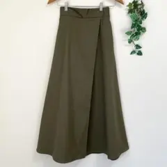 GU＊カーキ チノスカート タック ラップ風 ロングスカート ナチュラルのサムネイル
