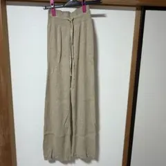 UNIQLO リブ編み ベージュ ワイドパンツ