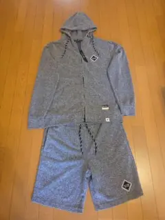 グレー ジップアップ フード付き パーカー セットアップLL