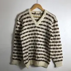 【美品】アイボリーとブラウンのストライプVネックセーター