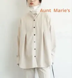 【Aunt Marie's】 　タックバンドカラーシャツ ジャケット ホワイト