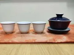 中国茶器　蓋碗と茶杯セット　プーアール茶付き