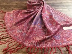 パシュミナ 華 BIGペイズリー柄 大判 ストール レッド系 カシミア100%