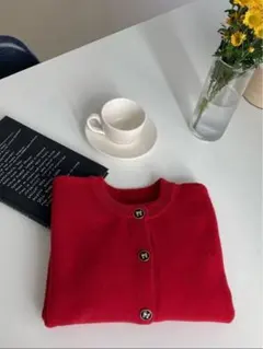 DAZY ボタン付きカーディガン、長袖トップス 赤カーディガン