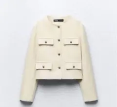 ZARA フラップクロップドジャケット ノーカラージャケット　Mサイズ