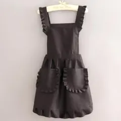 フリルが可愛い黒エプロン ポケット付き