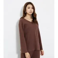 rienda リブニット レディース 長袖 薄手 Vネック F 春 秋