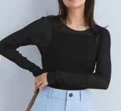 ユナイテッドアローズ　シアー　リブ　クルーネック　ニット　ハンドウォッシャブル