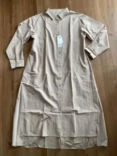 新品 タグ付き 異素材 バックシアー プリーツ シャツワンピース 長袖