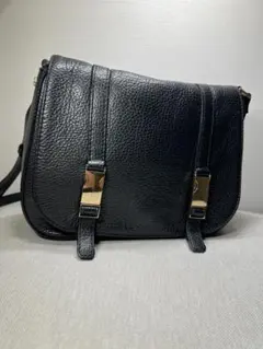 【美品】ジャンニキアリーニ ショルダーバッグ レザー シボ革 ブラック 2way