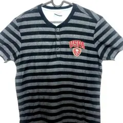 USPA ユーエスポロアッスンブラック/グレー ストライプ ポロシャツ