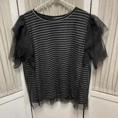 HK WORKS LONDON ストライプチュール付半袖Tシャツ☆ＬＬ【新品】のサムネイル