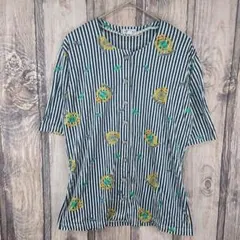 ヴァンラーク 【M】 激レア 総柄 金ボタン ストライプ ノーカラーシャツ