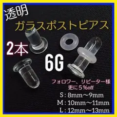 2本♠6Gシークレット透明ボディガラスピアス アレルギーフリー リテーナー