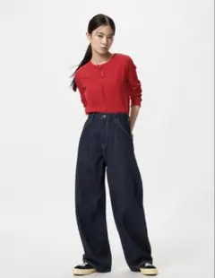UNIQLOバギーカーブジーンズ丈短め21ネイビー