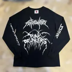 PUNK DRUNKERS・両面両袖プリント・ロンT・長袖カットソー・黒・L