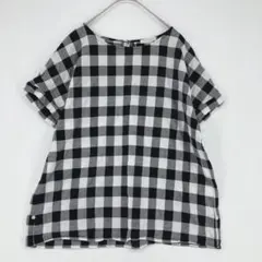 CINEMA CLUB ブラック・ホワイトチェック 半袖ブラウス Mサイズ