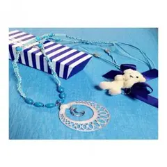 〘HYM〙ターコイズと淡水パールの編み込みネックレス＆ピアスセット