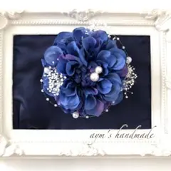 ブルー＆パープル　かすみ草　コサージュ　入学式　卒業　卒園　入園　ハンドメイド青
