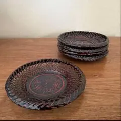 蘭胎漆器 茶托 5枚セット 網代編み