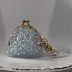 ビーズ　がま口　小銭入れ　ピルケース　コインケース　小物入れ　ホワイトデー　水色