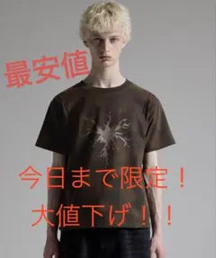 GRANCY ラインストーンクラックダーティー半袖Tシャツ ブラウン　 S