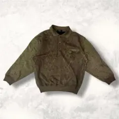 ヴィンテージ レトロ ポロ シャツ風 長袖ニット ブラウン