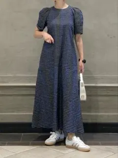美品united arrowsパフスリーブチェックワンピース38