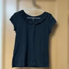 ブラック フリルネック フレンチ袖 Tシャツのサムネイル