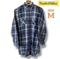 未使用✝️メンズ デニムシャツ 柄シャツ 長袖シャツ purple&yellow
