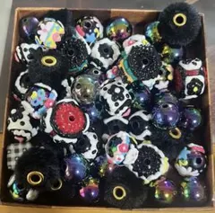 ペイントビーズ　アクリル　手書きビーズ50個 黒