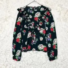 【美品】ZARA ザラ 花柄フリルブラウス 長袖 コットン100 洗濯可 レトロのサムネイル