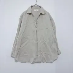 ユニクロ リネン スキッパーシャツ 長袖（S）ベージュ 麻100%