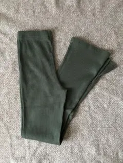 リブ編みオリーブグリーン フレアパンツ L