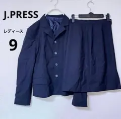 ジェイプレス　ネイビー スカートスーツセットアップ　9号　ストライプ　フォーマル