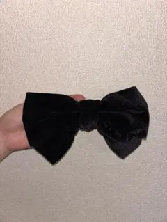 黒 ベロア リボン バレッタ ヘアクリップ ハンドメイド