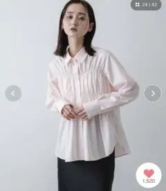 sense of place シャーリングデザインシャツ　ギャザー　長袖 ピンクのサムネイル