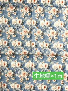 シーチング　プリント花柄　エレガントピンク×水色バラ柄生地